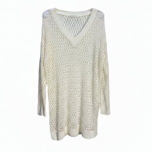 NWOT | Off White Crochet V-Neck Oversized Mesh Knit Swimsuit Cover-Up | Large